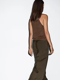 Linen blend knit halter top