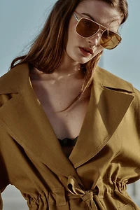 LINEN BLEND BELTED TRENCH JACKET
