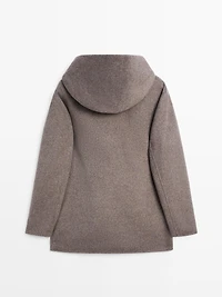 Manteau court à capuche en laine mélangée