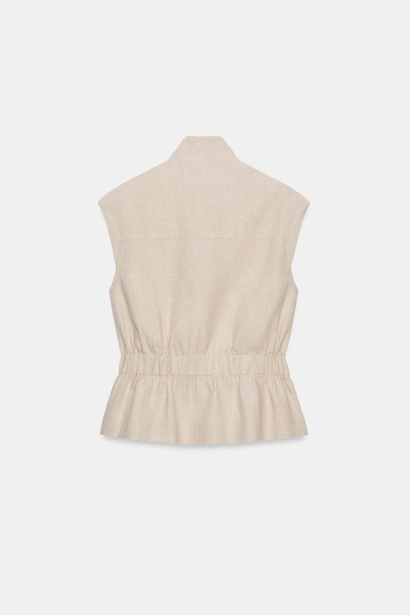 LINEN BLEND POCKET VEST