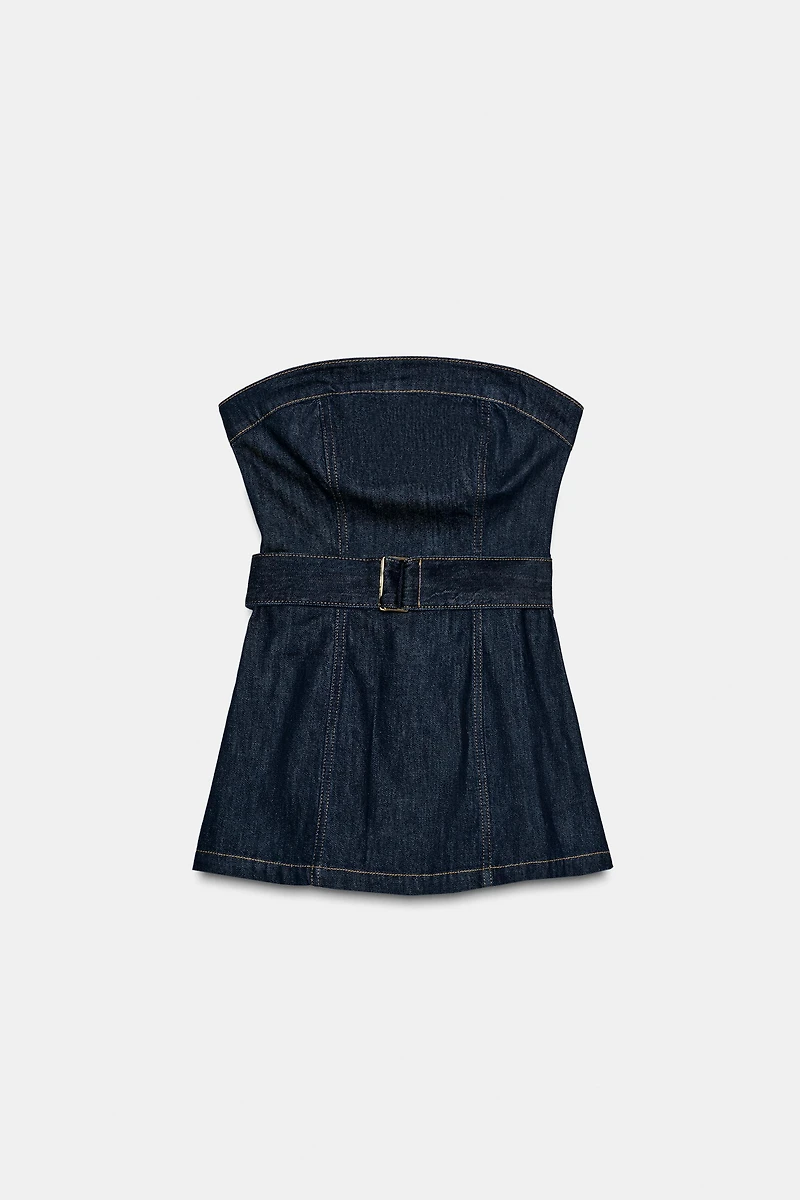 Z1975 DENIM STRAPLESS BELTED TOP