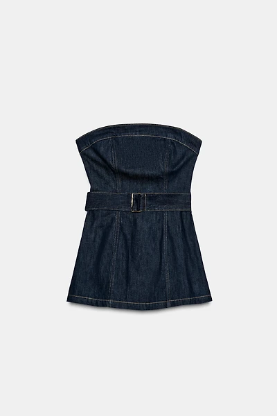 Z1975 DENIM STRAPLESS BELTED TOP