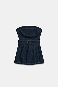 Z1975 DENIM STRAPLESS BELTED TOP