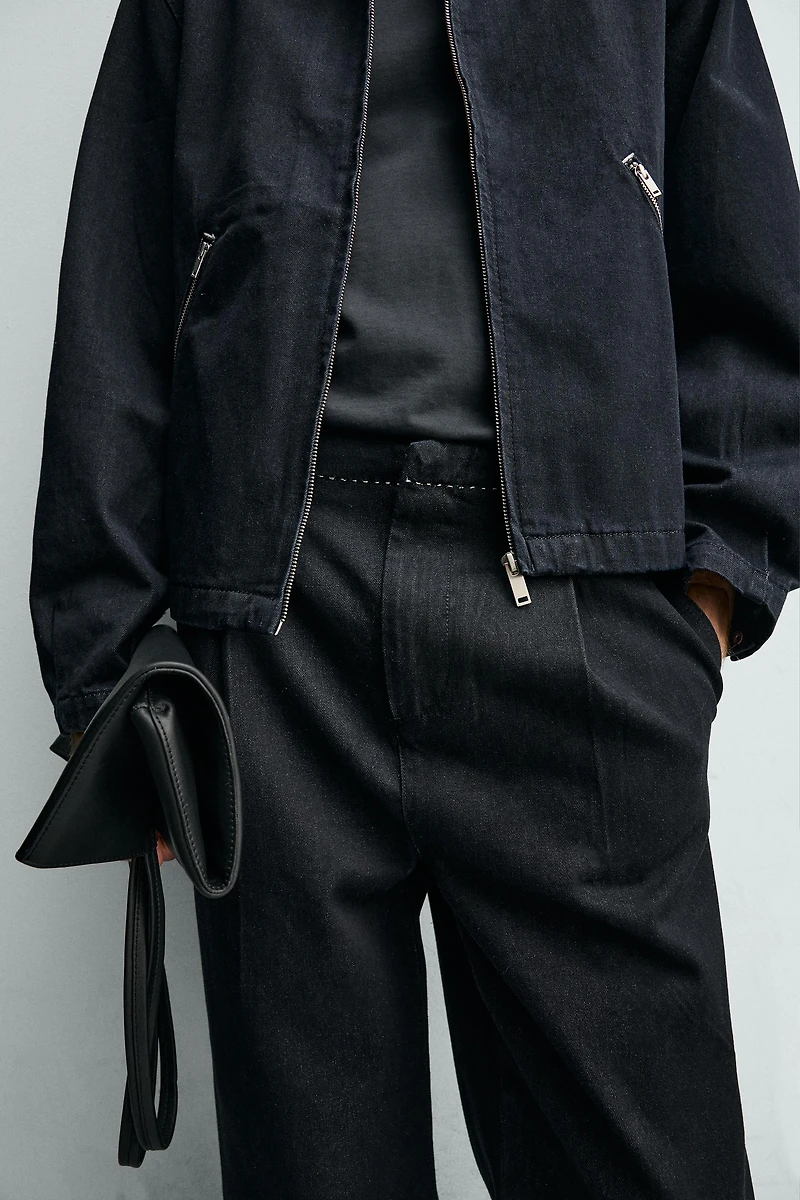 CONTRAST TOPSTITCHING DENIM CHINO PANTS