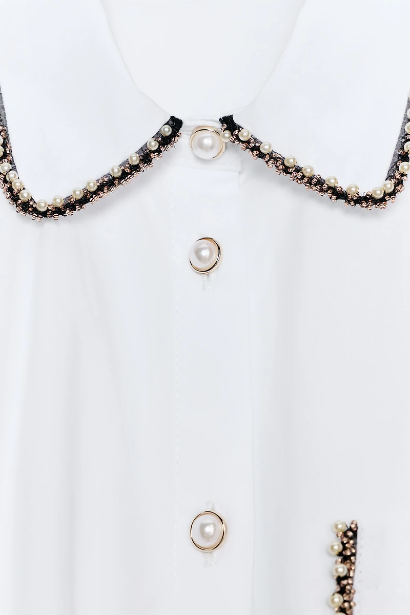 BEADED POPLIN SHIRT