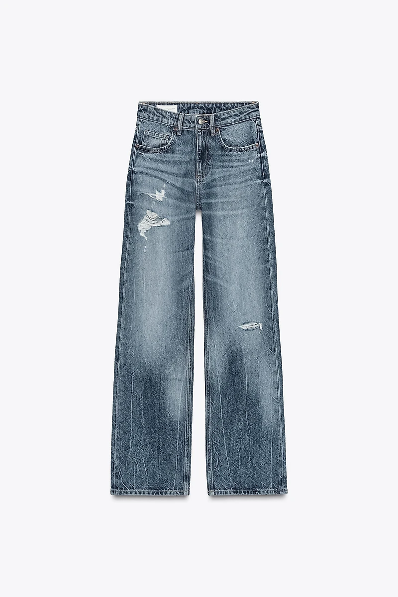 TRF MID-RISE RIPPED WIDE LEG JEANS
