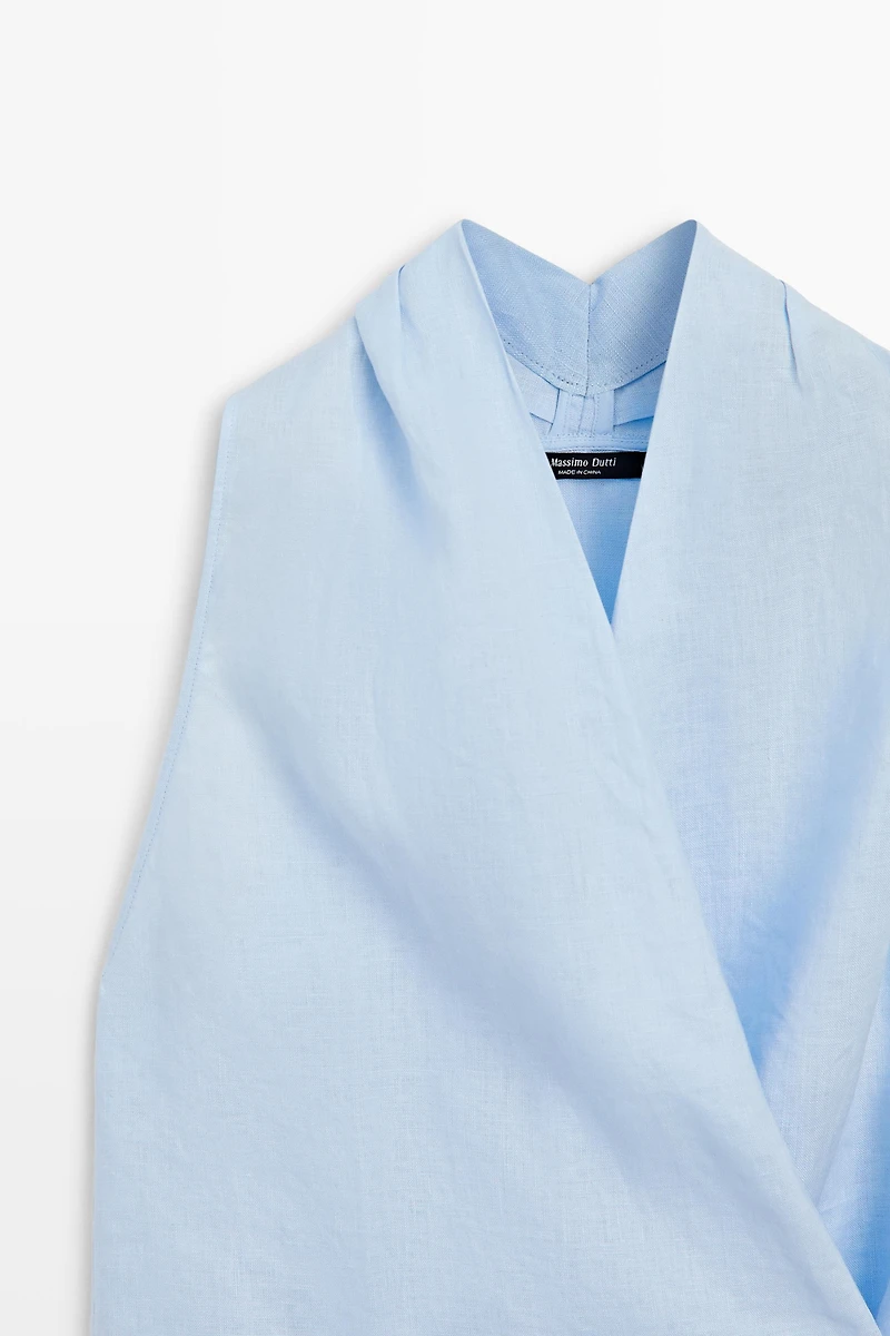 100% linen halter top with tie detail
