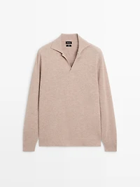 Wool V-neck knit polo sweater