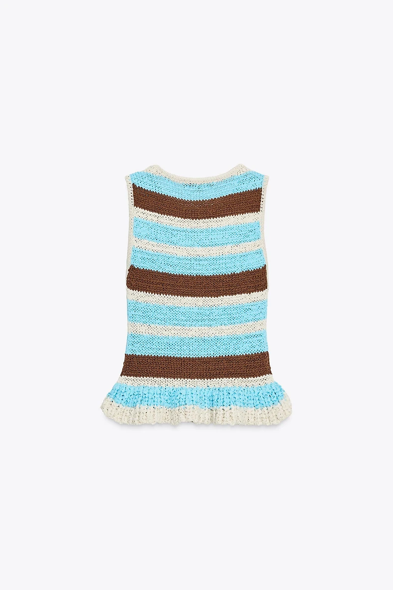 STRIPED KNIT RUFFLE TOP