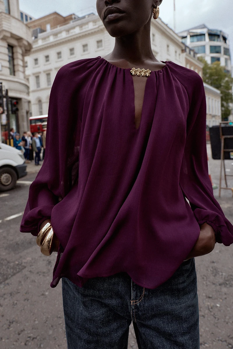 SEMI-SHEER HARDWARE BLOUSE