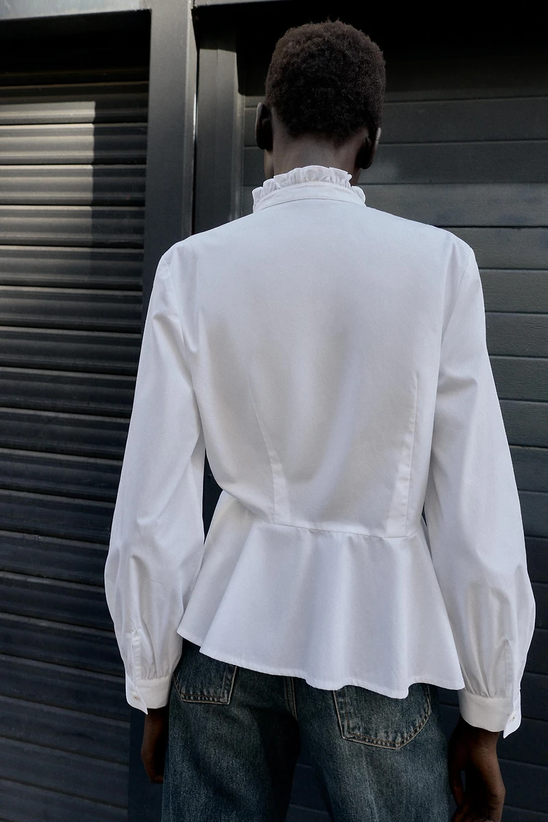 TIED PEPLUM POPLIN SHIRT