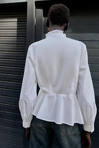 TIED PEPLUM POPLIN SHIRT