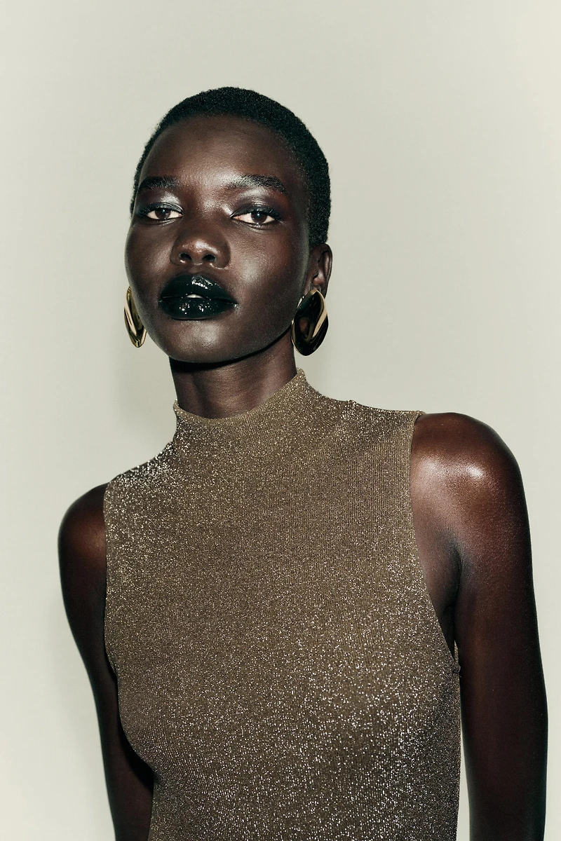 METALLIC THREAD SLEEVELESS DRESS