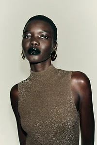 METALLIC THREAD SLEEVELESS DRESS