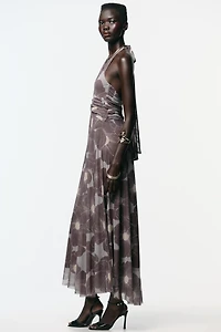 PRINTED CUT OUT TULLE MAXI DRESS