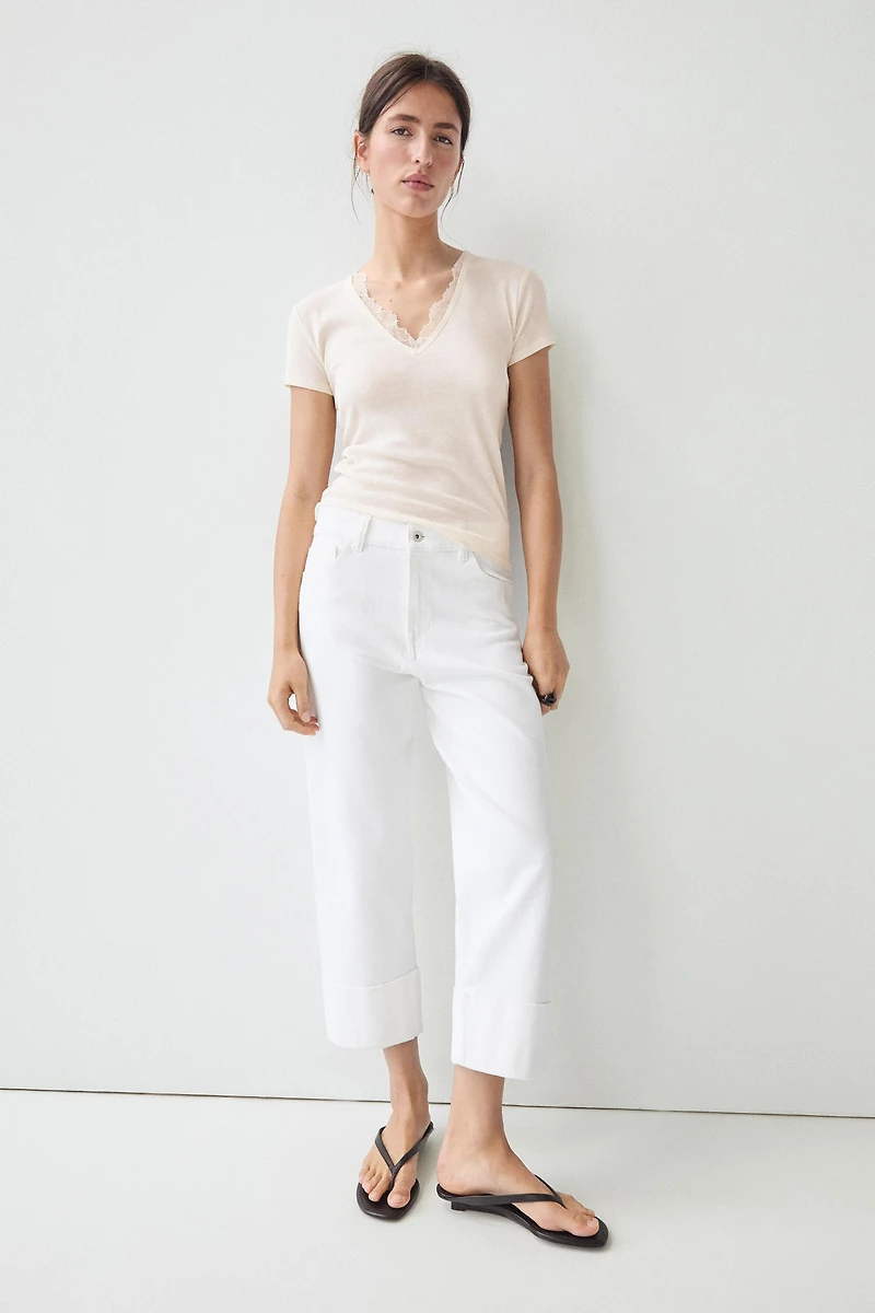 Lace-detail V-neck T-shirt