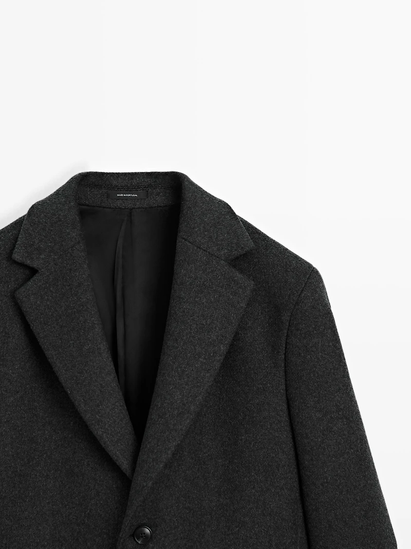 100% wool long coat with lapel collar