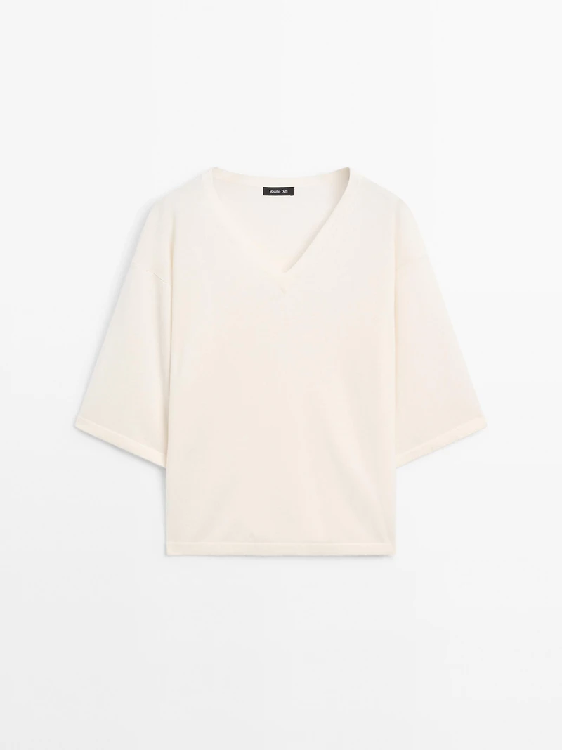 Pull à col en V laine mélangée
