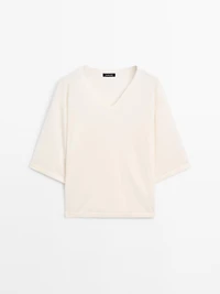 Pull à col en V laine mélangée