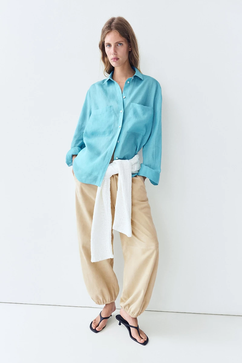 100% ramie flowing pocket shirt
