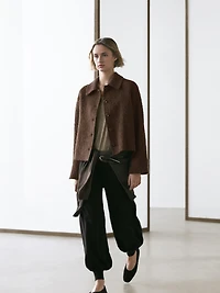 Alpaca wool cardigan with shirt collar