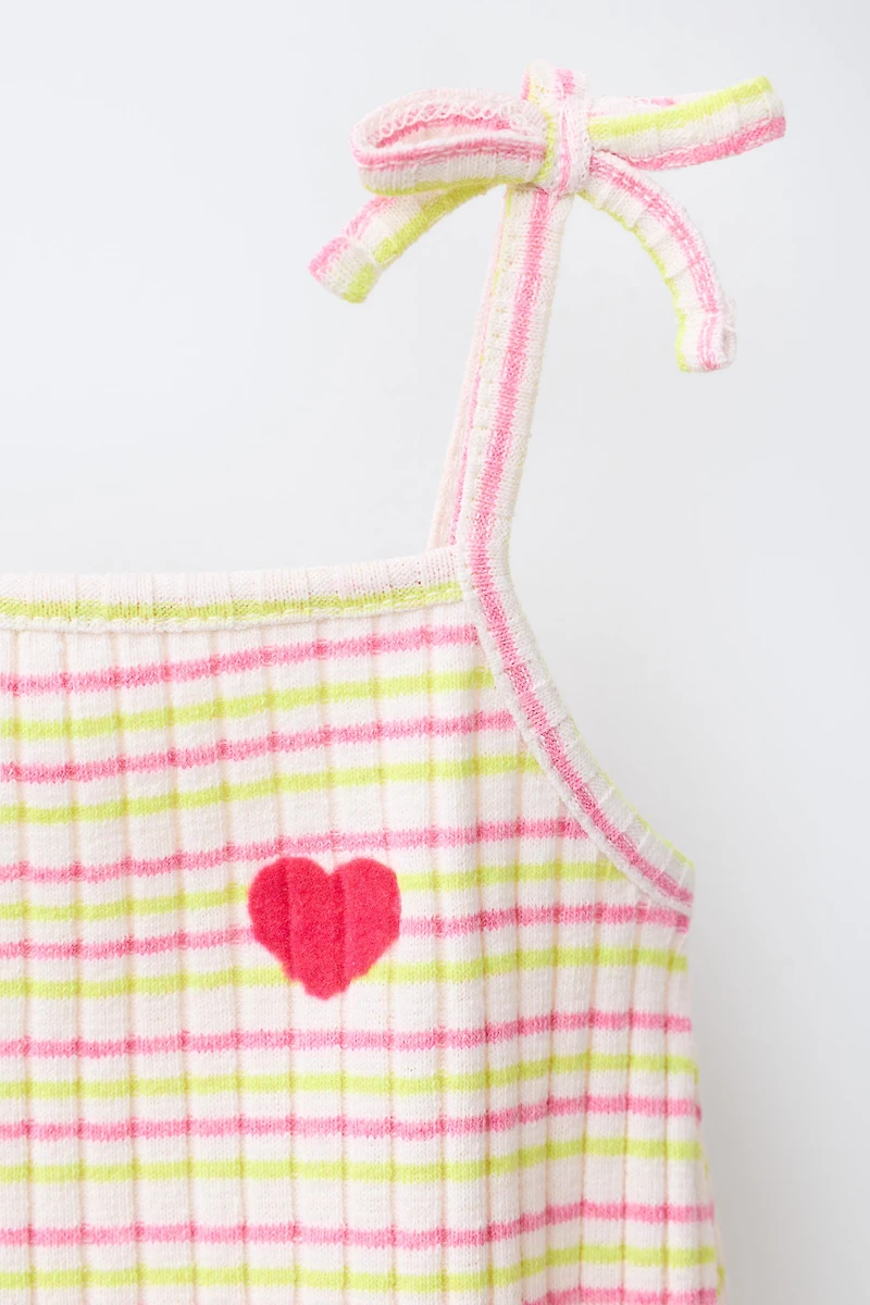 STRIPED ROMPER WITH EMBROIDERED HEART