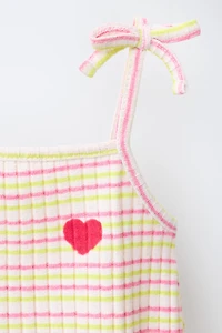 STRIPED ROMPER WITH EMBROIDERED HEART