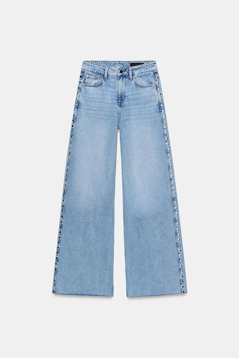 Z1975 HIGH WAIST WIDE LEG STUDDED JEANS