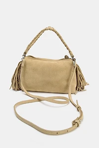 SPLIT LEATHER MINI FRINGED CROSSBODY BAG