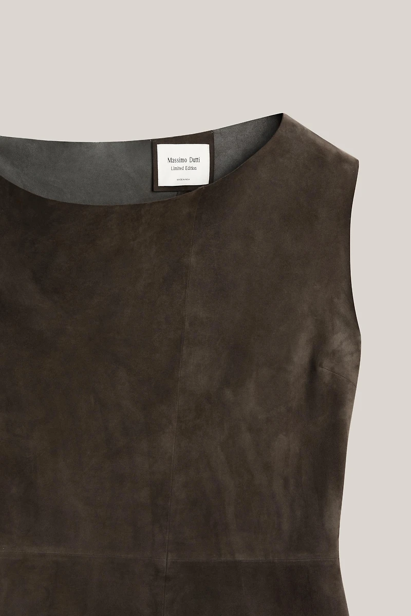 Suede leather midi dress with asymmetric neckline - LIMITED EDITION