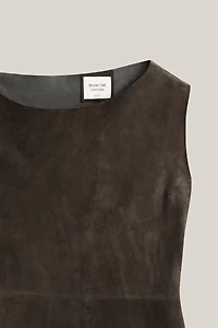 Suede leather midi dress with asymmetric neckline - LIMITED EDITION