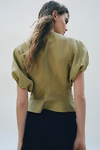 TOP À MANCHES BOUFFANTES EN LIN