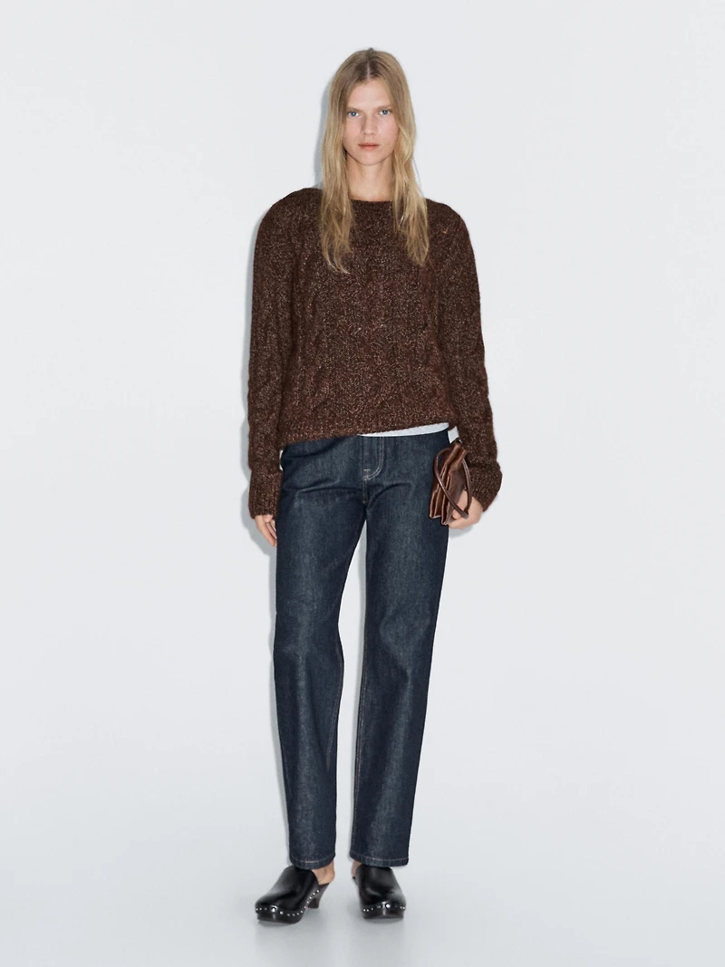 Cable-knit sweater with boat neck