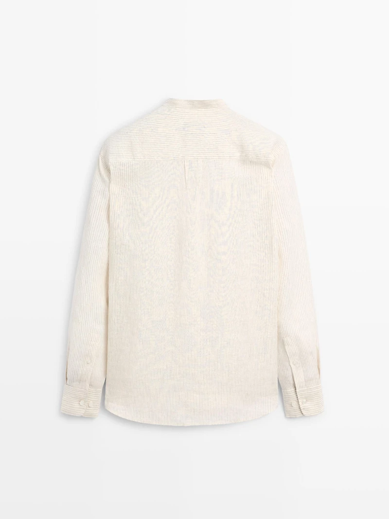 Regular fit striped 100% linen shirt