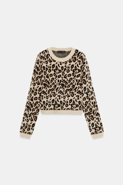 FAUX FUR ANIMAL PRINT KNIT JUMPER