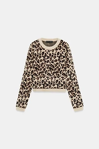 FAUX FUR ANIMAL PRINT KNIT JUMPER