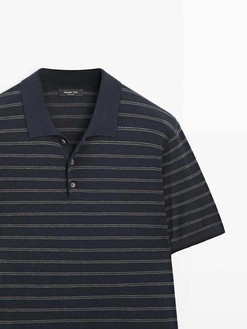 Polo en maille de coton à détails rayés