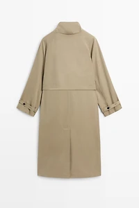Long buckle-detail trench coat