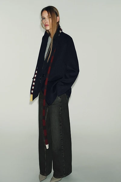 WOOL BLEND PINSTRIPE BLAZER