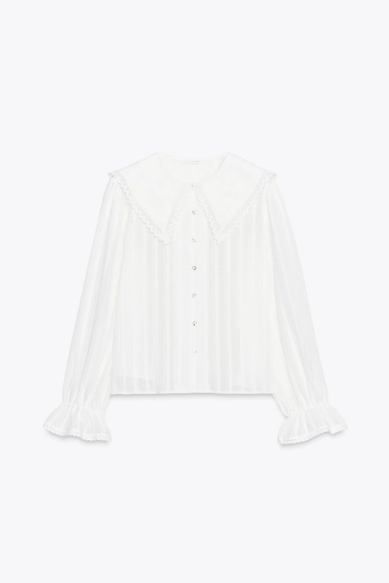 LACE TRIM PETER PAN COLLAR SHIRT