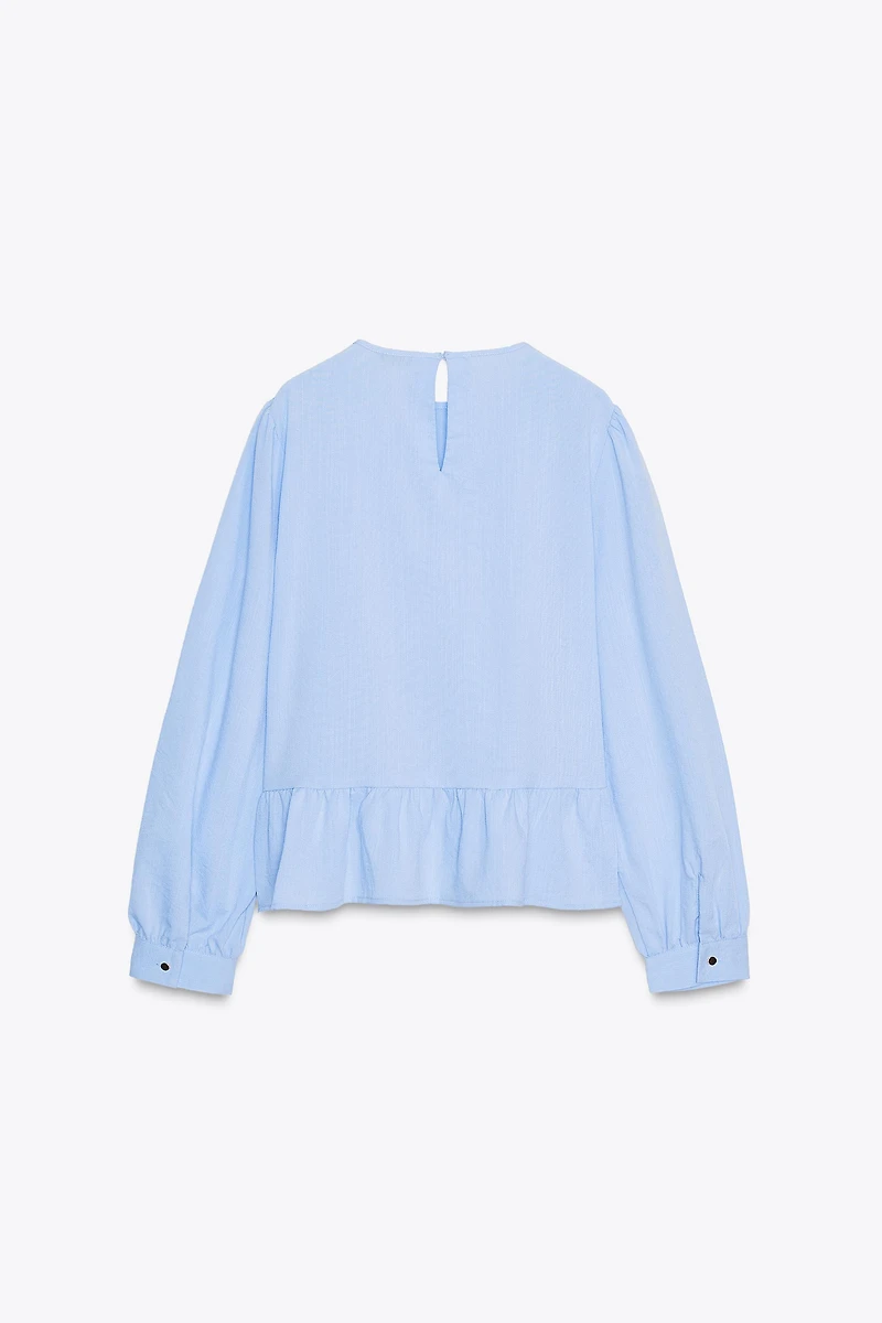 LACE TRIM PEPLUM BLOUSE