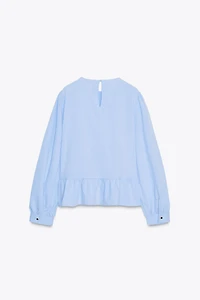 LACE TRIM PEPLUM BLOUSE