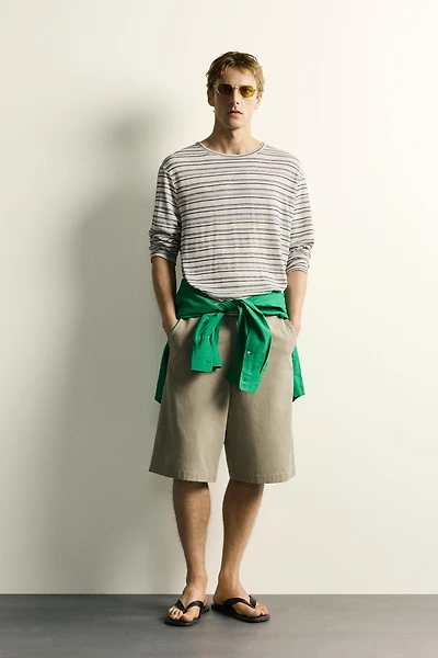 VISCOSE-LINEN STRIPED T-SHIRT