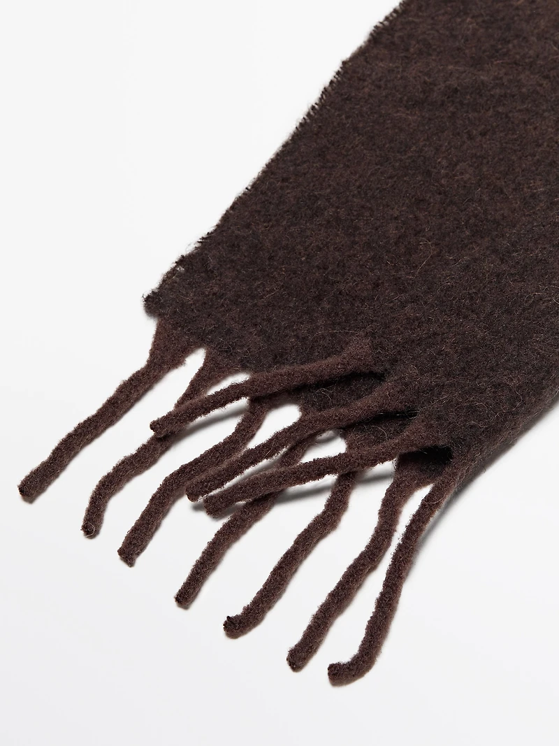 Fringed alpaca and wool blend scarf