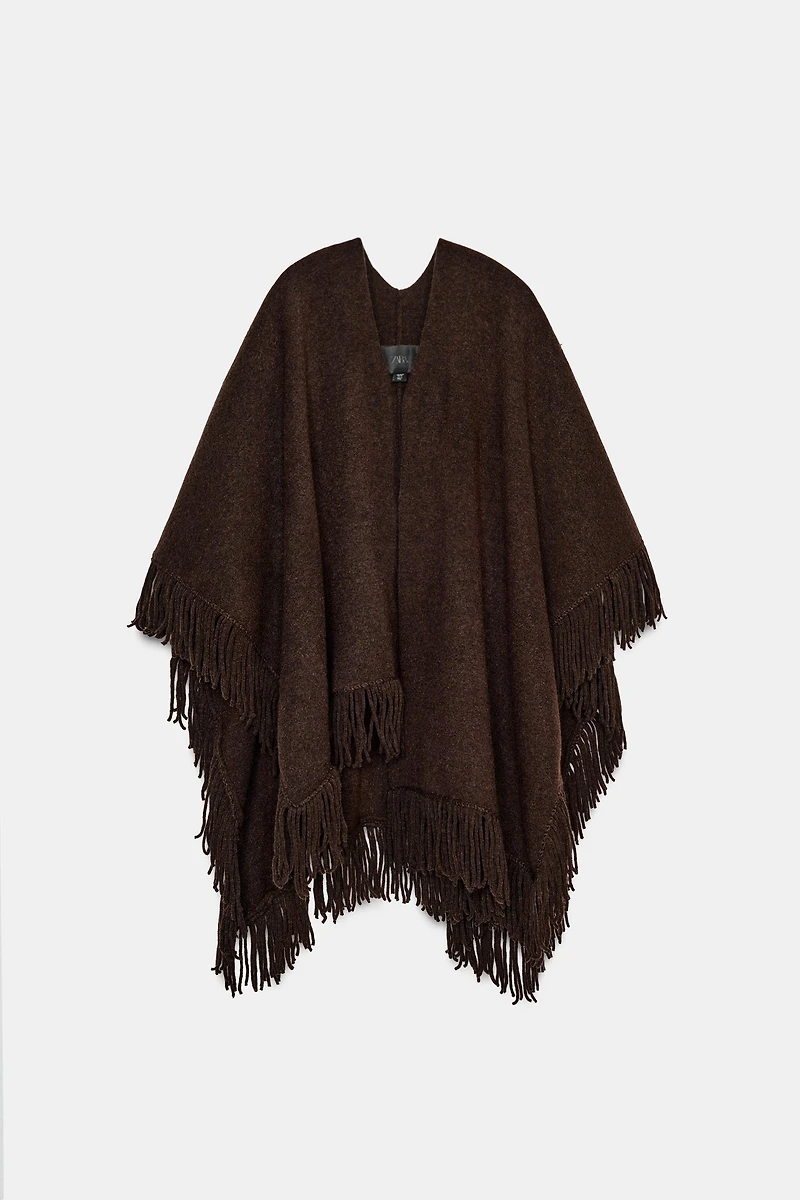 FRINGED KNIT CAPE