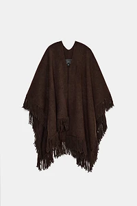 FRINGED KNIT CAPE