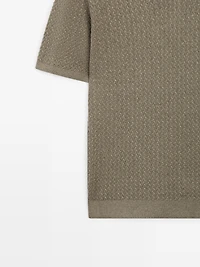 Cable-knit V-neck polo shirt
