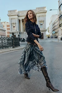 PLAID ASYMMETRIC MIDI SKIRT