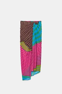 DRAPED STRIPED PAREO SKIRT