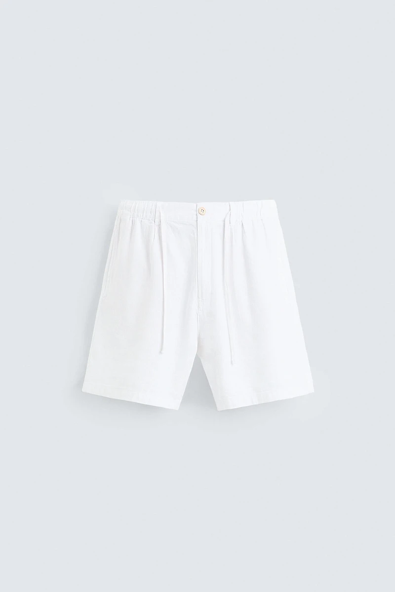 REGULAR FIT LINEN COTTON SHORTS